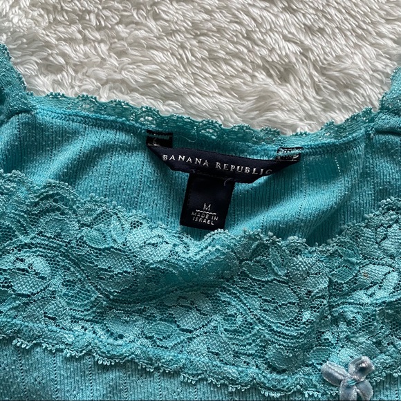Girly teal tank top with lace - Picture 4 of 5
